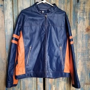 M. Julian Wilson's Leather Moto Jacket Blue Orange XL